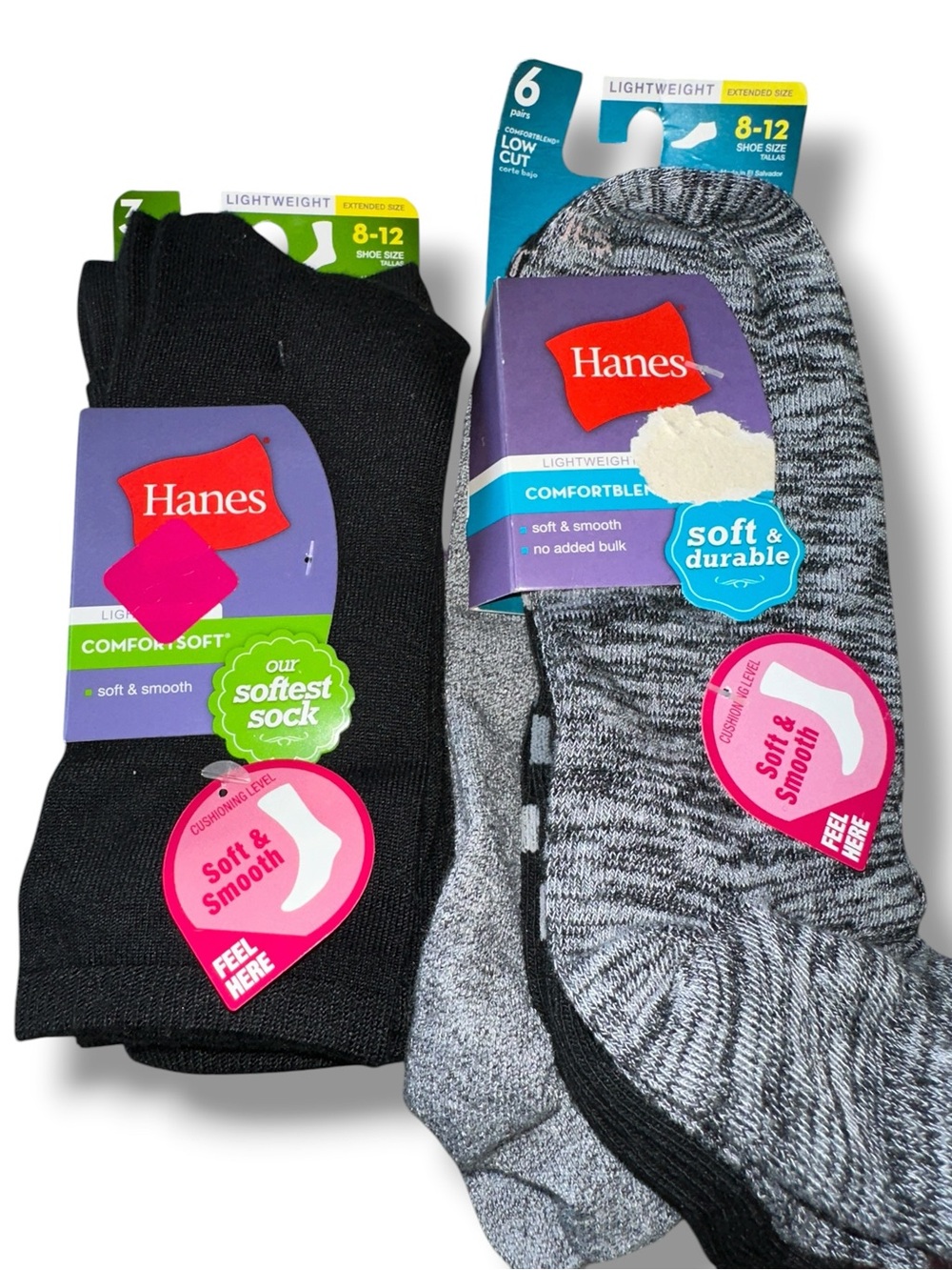 Hanes BUNDLE Women No-Show & Crew Socks Black & Gray 9️⃣ PR EXTENDED SZ